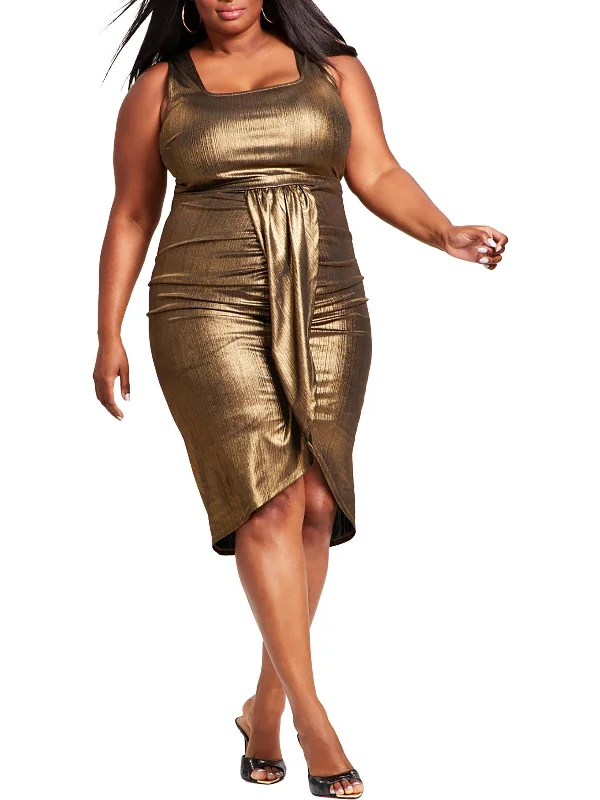 Plus Womens Metallic Bodycon Dress