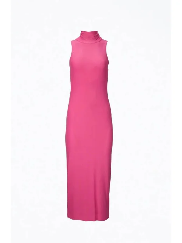 Poste Stretch-Mesh Turtleneck Bodycon Midi Dress in Azalea Pink