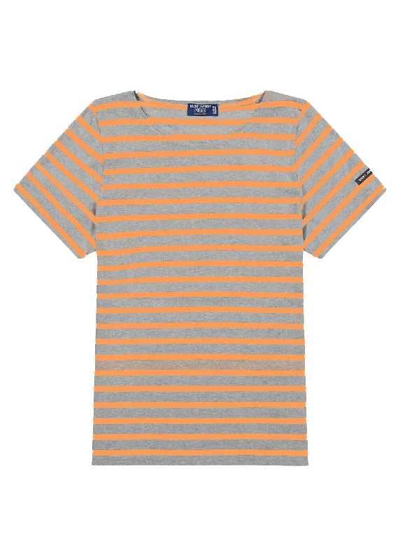 ETRILLE - Nautical Stripe Tee with Short Sleeves | Soft Cotton | Women Fit (DENIM / NEON ORANGE)