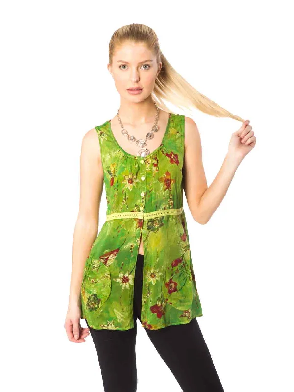 Tianello Sueded Cupro Print "Lindsey" Sleeveless Tank Blouse