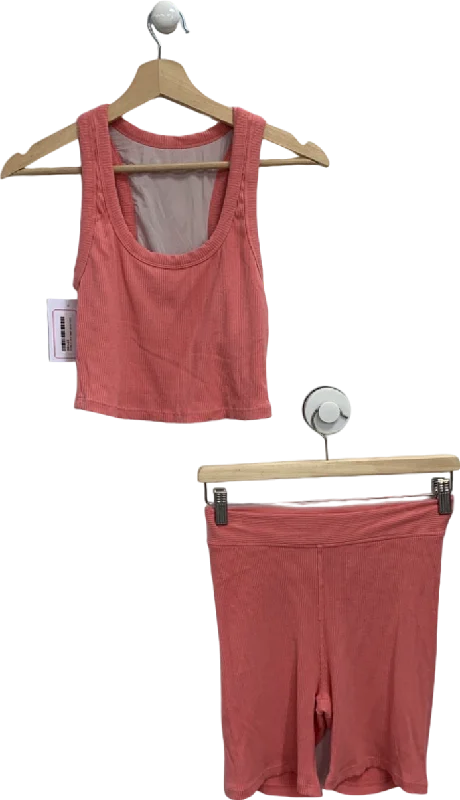 The Upside Pink Ribbed Tank Top and Shorts Set UK S