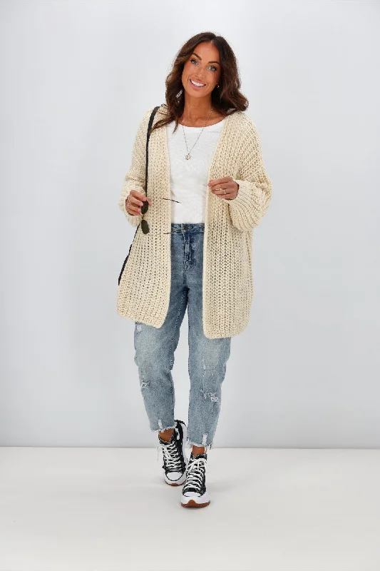 Sass Renn Long Knit Cardi Cream